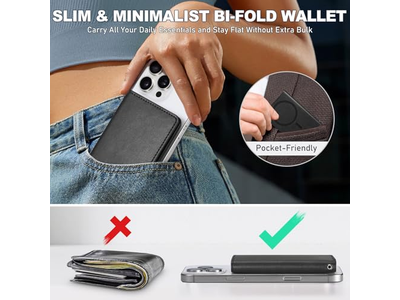 Magnetische Telefon Geldbörse mit 6 Kartenhaltern Rfid Blockierung Schwarz