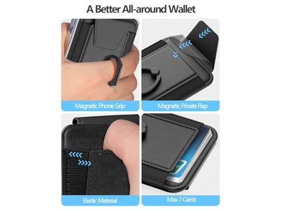 Magnetische Geldbörse für Telefon 6-Karten-Halter Rfid Blockierung Schwarz