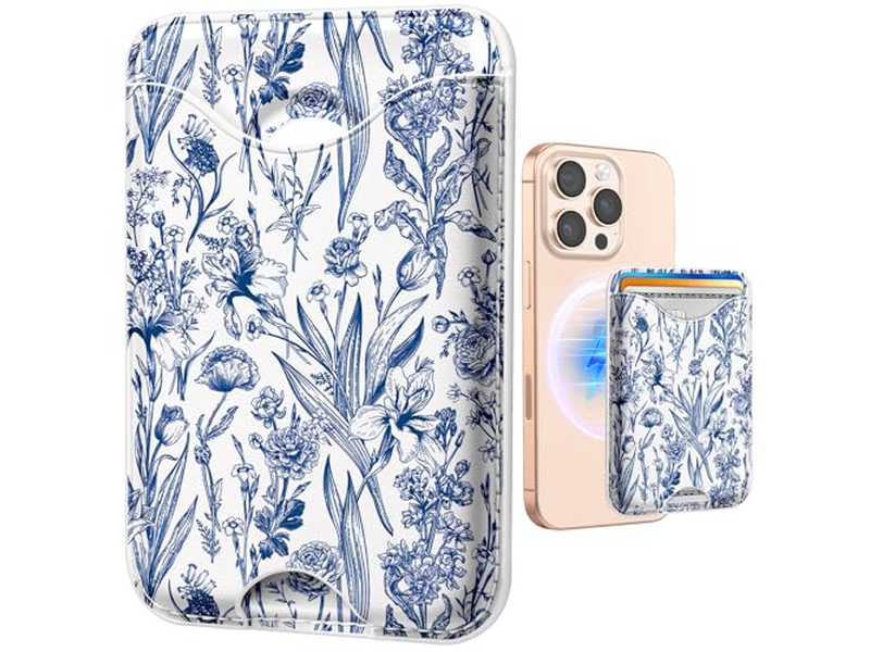 Magnetkartenhalter Geldbörse für iPhone - Blaues Blumenmuster Passt 3 C