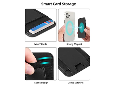 Magnet Geldbörse mit 2 Kartensteckplätzen für iPhone Vegan Leder Schwarz